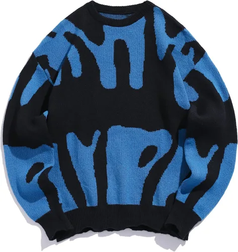 Vista 120 de ZAFUL Y2K - Suéter casual con estampado de llama estética para hombre, suéter de punto holgado, manga larga, cuello redondo