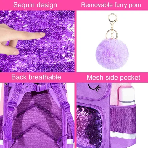 Vista 13 de KLFVB Mochila de 3 piezas para niñas y niños, bolsa de libros de dinosaurio de unicornio de 15 pulgadas con lonchera, bolsa escolar preescolar