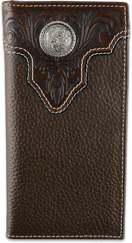 Vista 10 de F&L CLASSIC Billetera de cuero genuino RFID con aspecto vintage, billetera larga plegable para hombres, Retro Estilo cocodrilo marrón