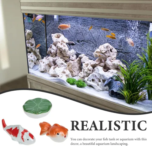 Vista 9 de Sewroro 3 piezas de bola de cerámica flotador de pecera, peces de acuario artificiales, decoración de acuario, adorno flotante de animales marinos