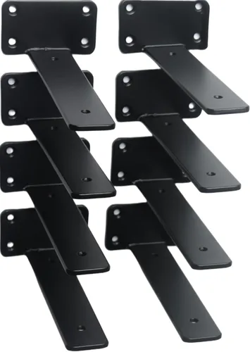 Vista 7 de Paquete de 2 - Soportes de estante en L ocultos negros de 4 pulgadas (1/5 pulgada de grosor) Soportes de estante flotante de hierro Soportes