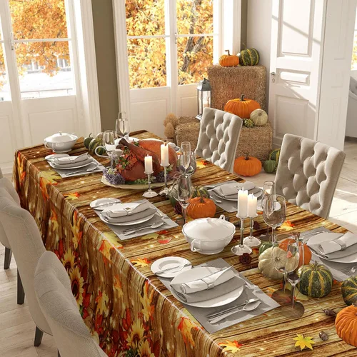 Vista 6 de Tranqun - 4 manteles de plástico para otoño, 108 x 54 pulgadas