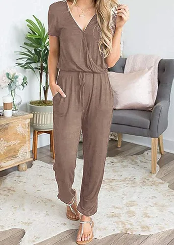 Vista 2 de PRETTYGARDEN Womens Deep V Neck Wrap Drawstring Waist Jumpsuit