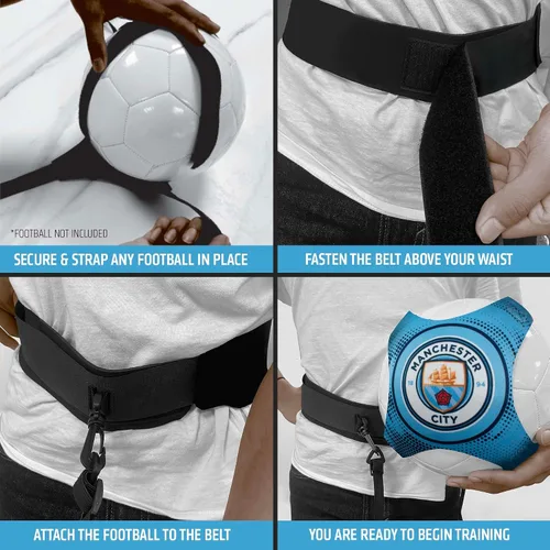 Vista 2 de Hy-Pro Manchester City Football Kick Trainer & Training Set – Dispositivo de entrenamiento con cinturón ajustable, regalo para niños, sistema