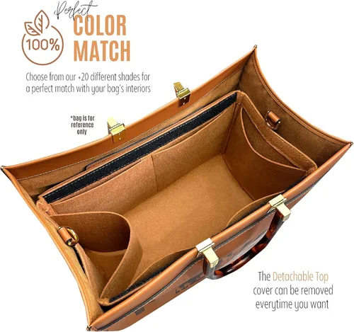 Vista 7 de Sunshine Tote Organizer Insert, Sunshine Shopper Medium Insert, Mini Sunshine Large Organizer, Handmade 3mm Premium Felt Snug Sturdy Gold Zipper