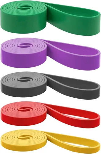 Vista 9 de Bandas de resistencia para entrenar: Juego de bandas de ejercicio de 5 niveles - Asistencia para dominadas de silicona elástica - Terapia
