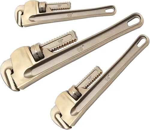 Vista 12 de WEDO Juego de llaves de tubo sin chispas, 10, 12, 14 pulgadas, 3 piezas, sin chispas, llave ajustable de seguridad sin chispas, cobre berilio,