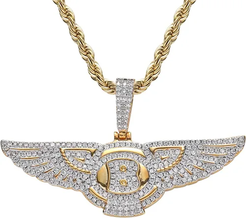 Vista 2 de Collar helado para hombre Colgante de cobre chapado en oro real de 14 quilates con circonita cubana Colgante de hip hop con logotipo periférico