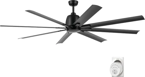 Vista 7 de Kichler Breda 310265NI - Ventilador de techo grande para exteriores de 65 en 8 aspas con control remoto, cuerpo de acero moderno, cuchillas