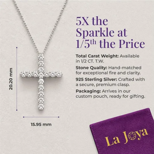 Vista 3 de 1/6 - 1/2 CTW Lab Diamond Cross Necklace 14K Gold Plated Sterling Silver