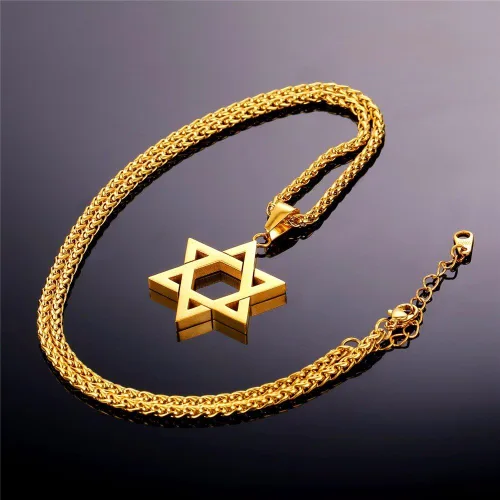 Vista 4 de TTVOVO Joyería judía Magen Estrella de David Colgante Collar Mujeres Hombres Cadena Negro PistolaChapado en Oro 18KAcero Inoxidable Israel Collar