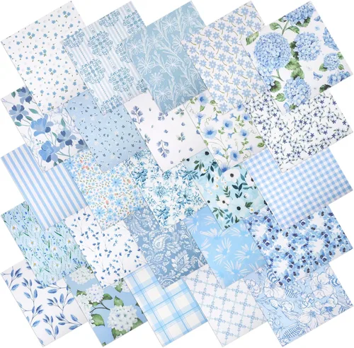 Vista 8 de 25 cuadrados de tela de algodón William Morris, 10 x 10 pulgadas, diseño Algodón precortado, 25 patrones florales vintage surtidos, para acolchar