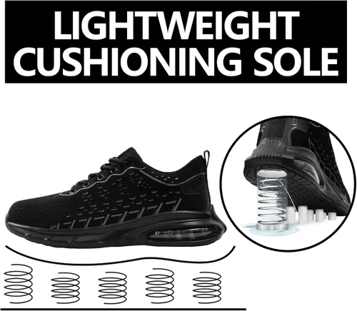 Vista 3 de SUADEX Zapatos de punta de acero para hombres y mujeres, zapatos de trabajo indestructibles, ligeros y cómodos, zapatos de seguridad antideslizantes