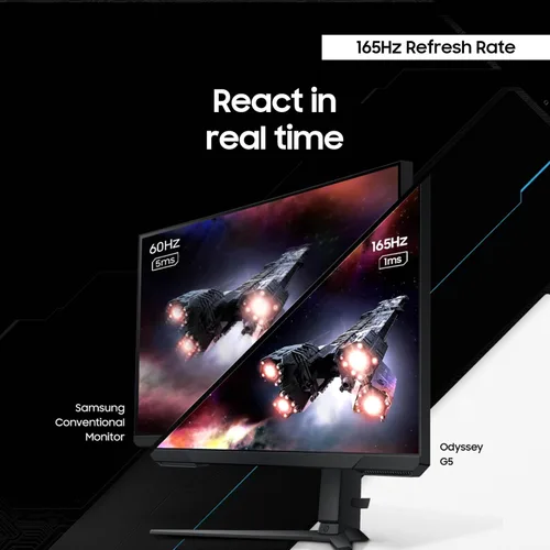Vista 3 de SAMSUNG Odyssey G51C Series QHD Monitor para juegos de 27 pulgadas, 165 Hz, 1 ms, pantalla VESA HDR10, AMD FreeSync Premium, ecualizador negro