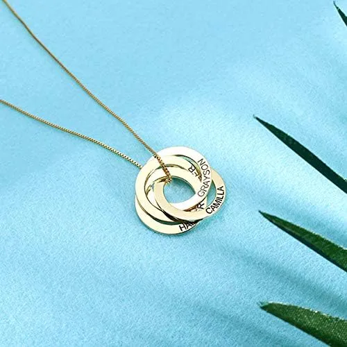 Vista 5 de Getname Necklace Collar de anillo ruso grabado personalizado personalizado con nombre de la familia, collar de plata esterlina 925, joyería