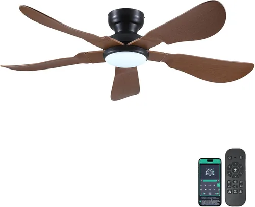 Vista 24 de Kviflon Ventiladores de techo de 46 pulgadas modernos con luces, ventilador de techo de montaje empotrado con control remoto/APP, 3 aspas curvas