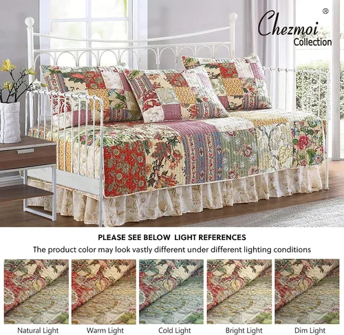 Vista 6 de Chezmoi Collection Delaney - Juego de funda de edredón de 5 piezas, diseño de retazos florales, prelavado, 100% algodón, tamaño cama