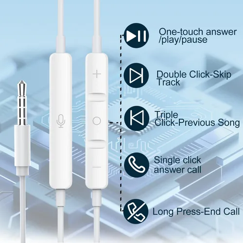 Vista 2 de Docutca - Pack de 2 auriculares con cable/auriculares con cable con conector de 3.5mm [Certificado MFi] con micrófono y control de volumen