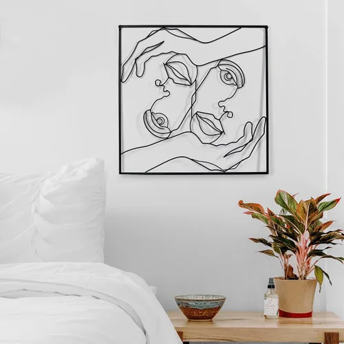 Vista 4 de Asense Arte de pared de metal para decoración de manos y líneas faciales, esculturas abstractas y modernas para colgar en la pared del hogar