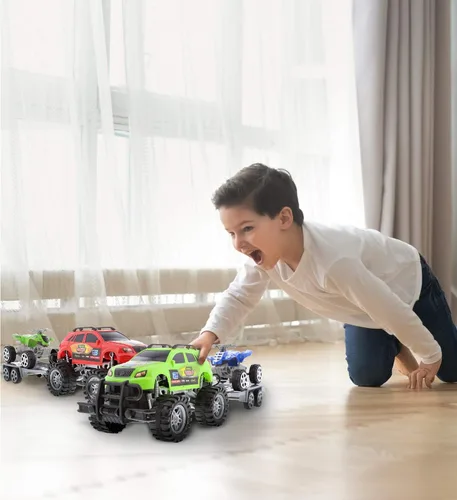Vista 6 de Mozlly Camiones monstruo accionados por fricción con remolques SUV ATV – 2 juegos de camiones monstruo juguetes con gancho extraíble ATV remolques