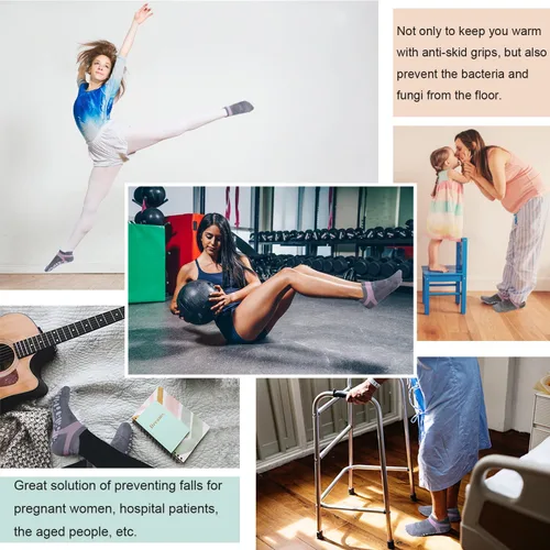 Vista 5 de Muezna Calcetines de yoga antideslizantes para mujer, antideslizantes, para pilates, barras, calcetines de hospital con agarres, talla 5-10