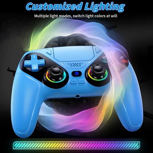 Vista 2 de Dinosoo RGB Wireless Controller for PS5/PlayStation 5 PC, Bluetooth Controller with Turbo, Macro, Dynamic Vibration, 6-Axis Motion Control, 3.5mm