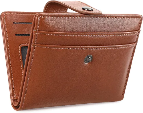 Vista 11 de FALAN MULE Cartera de cuero genuino con bloqueo RFID para hombre con cremallera bolsillo para monedas, ventana de identificación ABA-negro
