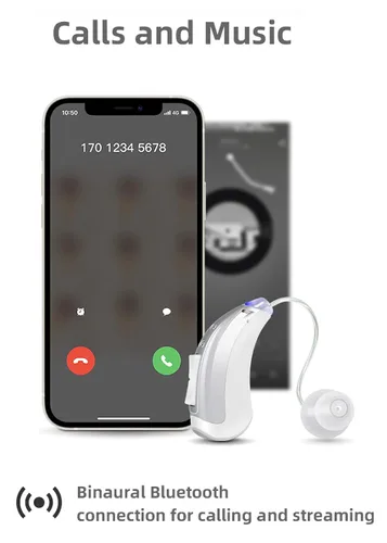 Vista 2 de Amplificador auditivo recargable, funda de recarga, conexión Bluetooth con cualquier dispositivo, procesamiento de sonido digital multicanal, sin
