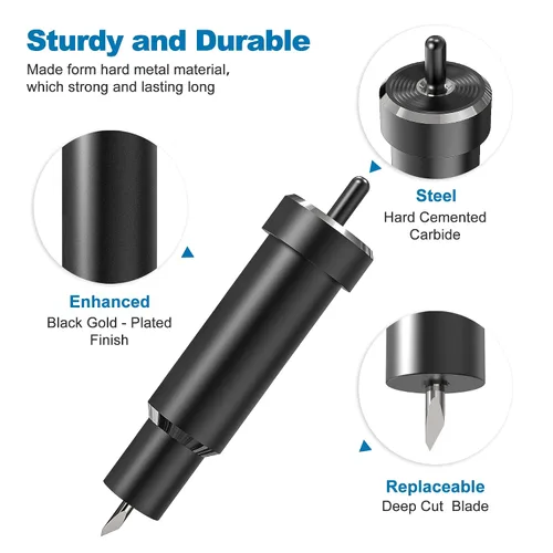 Vista 4 de Carcasa negra de corte profundo + hoja de punta profunda de repuesto compatible con máquinas de corte Air2/Air3/Maker/Maker, 3, materiales más