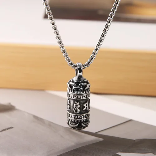 Vista 3 de STWTR Colgante de acero inoxidable de meditación budista tibetana con colgante conmemorativo de cremación para cenizas, collar para hombre y mujer