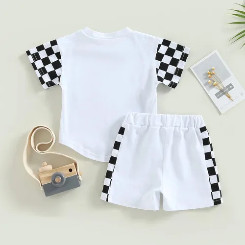Vista 3 de AEEMCEM Conjunto de 2 piezas de camiseta de manga corta para bebé niño y niña, ropa de verano a cuadros