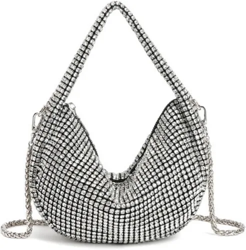 Vista 3 de UMREN Bolso de mano anudado con purpurina completa para mujer, con diamantes de imitación de cristal, bolso cruzado de noche con diamantes