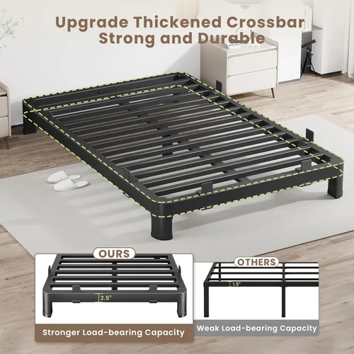 Vista 34 de MAF - Base de cama de plataforma de 14 pulgadas para cama individual con listones de madera, base de cama de metal resistente de 3500 libras
