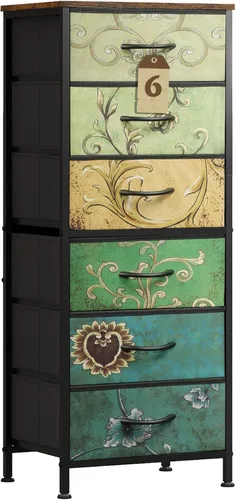 Vista 9 de WLIVE Cómoda Alta Negra para Dormitorio, Cómodas y Arcones de 6 Cajones, Cómoda de Tela para Closet, Sala de Estar, Mesa de Noche con Marco
