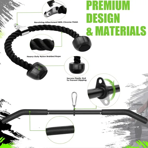 Vista 5 de Cable Machine Attachment Set LAT Pulldown Attachments,Cable Machine Accessories for Home Gym Weight Workout Include LAT Pulldown Bar,Double D Bar