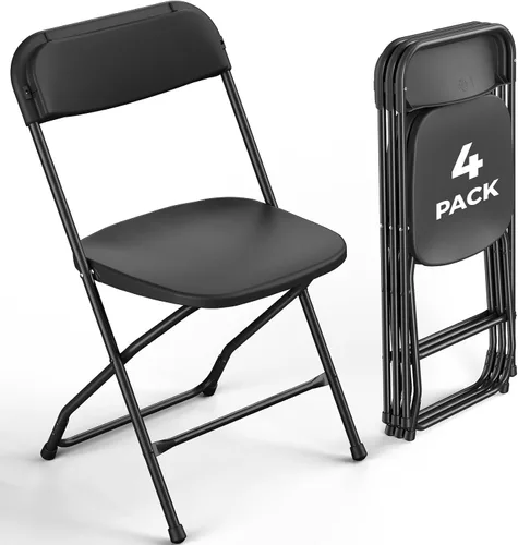 Vista 21 de Paquete de 2 sillas plegables de plástico negro, sillas plegables portátiles para exteriores con marco de acero, capacidad de 350 libras, sillas