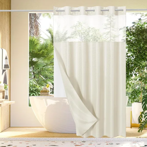 Vista 26 de Gibelle: cortina de ducha pequeña para baño de 36x74, cortina de ducha de punto gofre con juego de forro de tela a presión, no necesita ganchos