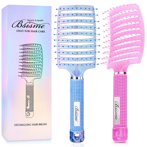 Vista 9 de Bsisme Juego de cepillos para el cabello, cepillo desenredante de Azul y morado.