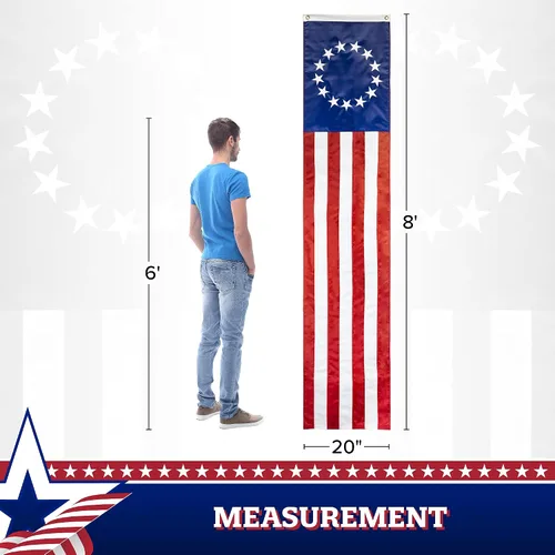 Vista 7 de G128 Paquete de 10: Banderines patrióticos estadounidenses y bandera desplegable de Betsy Ross, 13 estrellas bordadas en patrón circular con 5 rayas