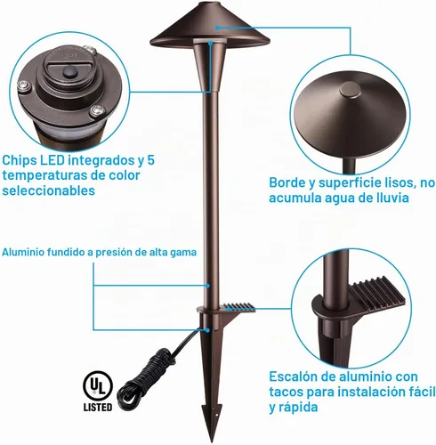 Vista 6 de LEONLITE Update 5CCT Luces de Sendero de Bajo Voltaje, Luces LED para Sendero de Paisajismo, 1800/2700/3000/4000/5000K, Cabezal de Cono Plano