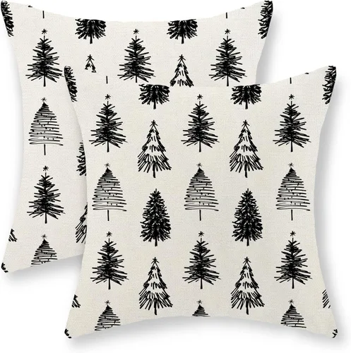 Vista 36 de Juego de 2 fundas de almohada navideñas de 16 x 16 pulgadas, fundas de almohada de lino color rojo con diseño de alces y ciervos de invierno