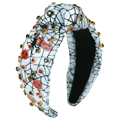 Vista 26 de Diademas de fantasma de Halloween para mujer, diadema de araña espeluznante con cuentas de diamantes de imitación de cristal, accesorios