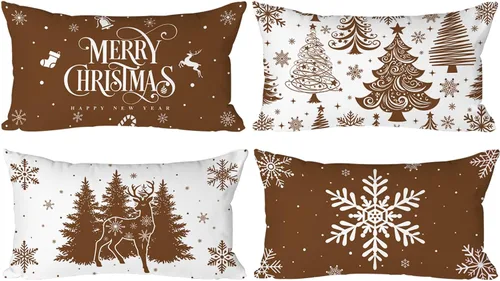 Vista 11 de Lanpn Juego de 4 fundas de almohada de Navidad negras de 12 x 12 pulgadas, fundas de almohada decorativas de invierno, cojín de árbol de Navidad