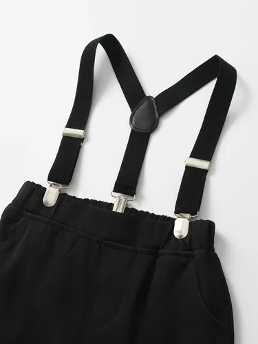 Vista 43 de Conjunto de pantalones para bebé, camisa de manga larga + pantalones + corbatín + tirantes, trajes de caballero para niños pequeños