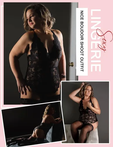 Vista 5 de Avidlove - Body de encaje sexy lencería de una pieza para mujer escote en V profundo