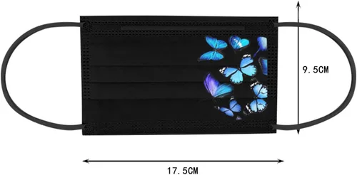 Vista 3 de JINF ATRISE - 50 cubrebocas desechables con estampado de mariposas para adultos a la moda reutilizable para exteriores ciclismo a prueba de polvo