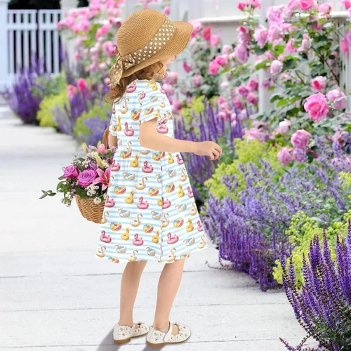 Vista 5 de ALAZA Girls Summer Dress Short Sleeve Casual Girls Dresses for Kids 2-8 Years