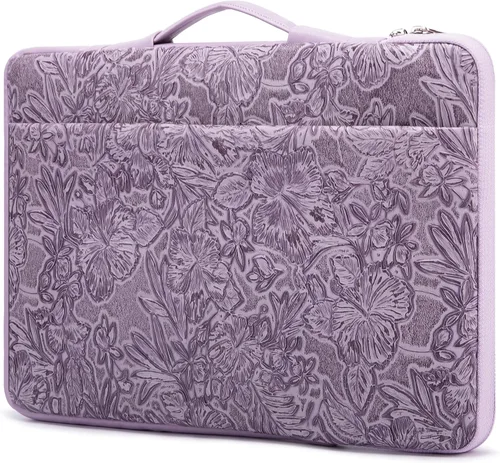 Vista 8 de Kinmac Funda protectora de piel sintética en relieve de 360° para laptop con solapa (flor de café, 15 a 15.6 pulgadas)