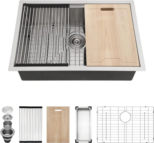 Vista 15 de Kichae Fregadero de Barra Bajo Montaje - Fregadero de Barra de Preparación de 12 x 15 Pulgadas de Acero Inoxidable Calibre 16 Fregadero de Cocina