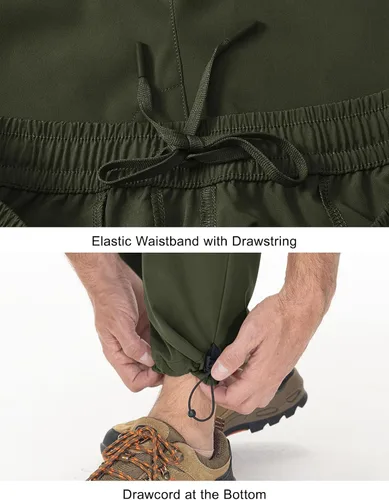Vista 6 de Rdruko Pantalones de senderismo para hombre, de secado rápido, ligeros, resistentes al agua, elásticos, con 5 bolsillos y cordón